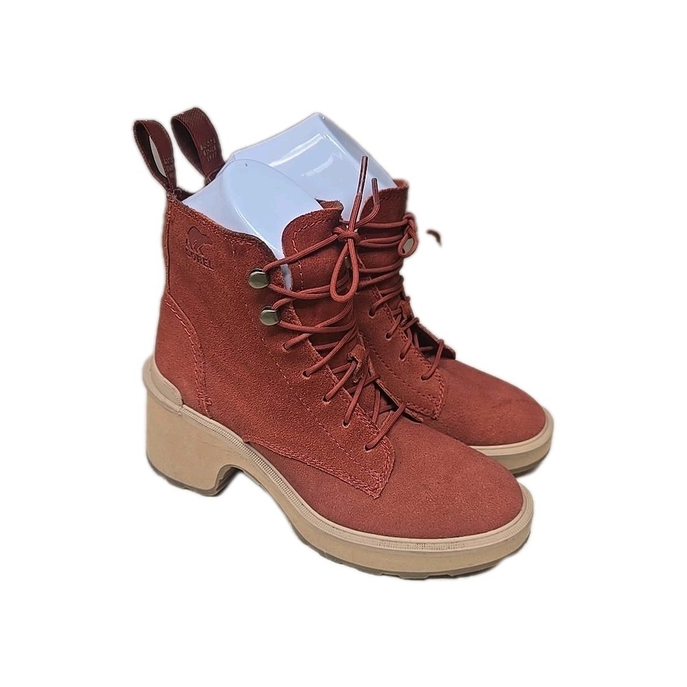 Sorel Hi-Line Heel Lace Up Boots Women's 6.5 Warp Red Suede Waterproof NL4875-84